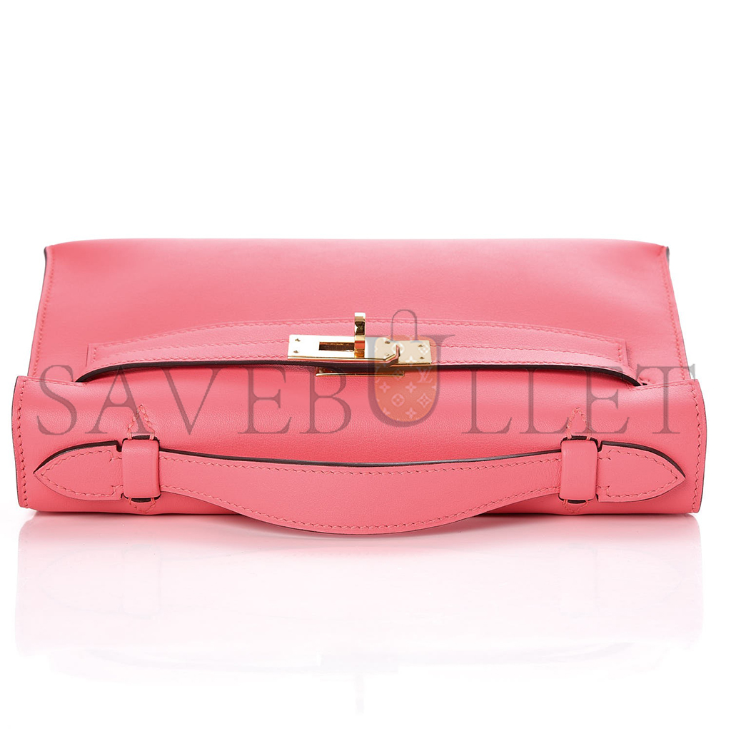 HERMÈS SWIFT KELLY POCHETTE CLUTCH ROSE AZALEE (22*14*7cm) 